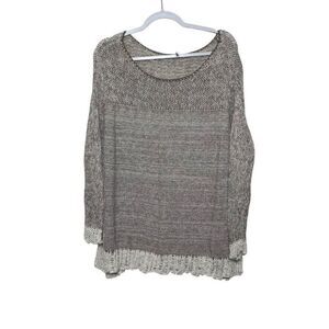 Free People Scoop Neck‎ Long Sleeve Sweater Women's XS Tan Crochet Boho Casual
